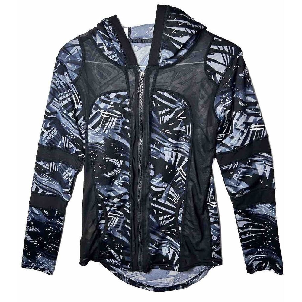 Dolce Bonita Activewear Jacket w/Hood Zipper Black Stretch Long Size Small